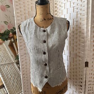 Striped Black and White Linen Button-Up Vest